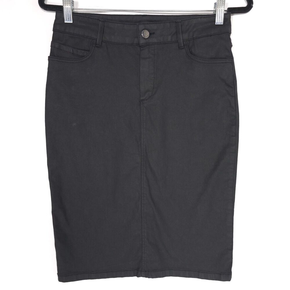 MASSIMO DUTTI Black Pencil Skirt 6 Coated Stretch Denim Mini Women’s 5207
